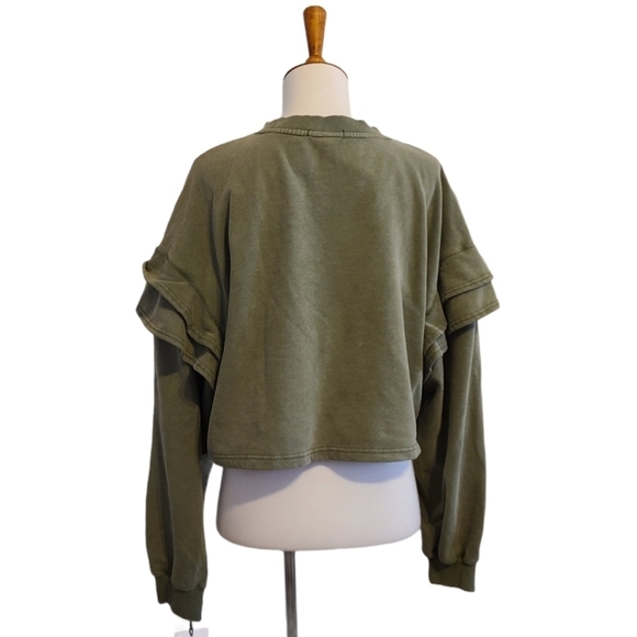 7 For All Mankind Green Cropped Ruffle Sweater Y2K Grunge Streetwear Medium NWT - Picture 3 of 8
